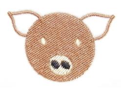 Cute pig face with large eyes, round snout, and softly outlined ears, perfect for playful embroidery projects.