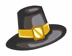 Classic Pilgrim hat with a black textured finish and a bright yellow buckle, perfect for Thanksgiving decorations.