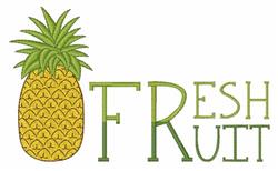 Vibrant pineapple design with a bright yellow body, lush green crown, and playful 'FRESH FRUIT' text, perfect for summer.