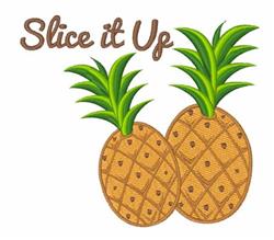 Playful pineapples with textured bodies and vibrant leaves, featuring 'Slice it Up' text, perfect for summer.