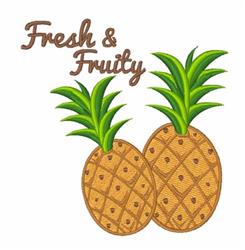 Playful summer design featuring two vibrant pineapples with golden skin and green leaves, stitched in a bright style.