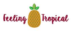 Playful pineapple applique featuring vibrant yellow with textured details, deep red 'Feeling Tropical' text, and bright green