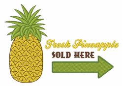 Colorful pineapple with green leaves and text 'Fresh Pineapple' and 'SOLD HERE' arrow; perfect for summer fun.