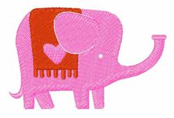 Applique pink elephant with a cheerful expression, accented by an orange blanket and heart motif.