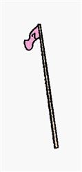 Playful pink flag on a slender pole, featuring a whimsical design, perfect for children's projects.