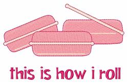 Playful pink rolling pins arranged together with cheerful text saying 'this is how i roll'.