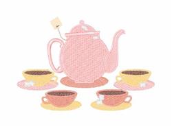 set detailed machine digital embroidery - Pink Tea Set perfect for reusable tote bags