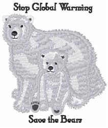 Playful polar bear and cub in soft white and gray shades, emphasizing a conservation theme in a minimal scene.