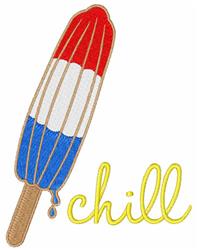 Playful popsicle with red, white, and blue stripes, topped with a cap and 'chill' text in yellow, perfect for summer.