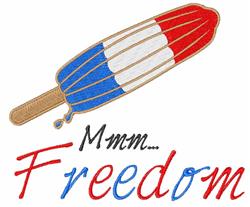 Playful popsicle design with vibrant red, white, and blue colors, featuring 'Mmm... Freedom' text, ideal for summer.