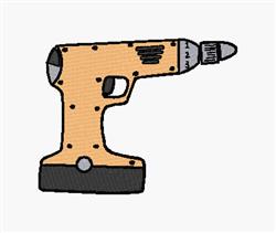 Colorful power drill in cartoonish style with an orange body, black details, and a shiny gunmetal gray bit.