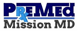 Bold text design featuring 'PreMed' and 'Mission MD' in shades of blue with an Rx symbol, ideal for medical themes.