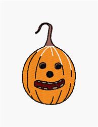Playful pumpkin with a smiling face, bold orange color, brown stem, and black features, perfect for Halloween.