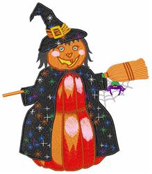 Pumpkin Witch - pumpkin detailed machine embroidery design for kitchen tea towels