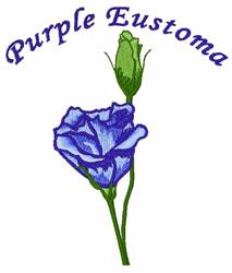 Purple Eustoma flower with intricate detailing in vibrant shades, accompanied by a green bud, perfect for floral embroidery.