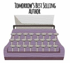 Playful purple typewriter with bright keys and white paper displaying 'Tomorrow's Best Selling Author'.
