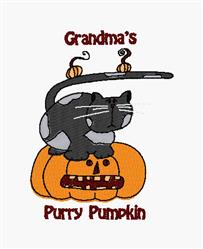 detailed halloween kitten machine embroidery pattern - Purry Pumpkin for kitchen tea towels