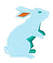 Cartoon rabbit with blue body, orange ear, and green foot, embodying a playful spring theme.