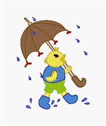 beginner-friendly bird machine embroidery pattern - Rainy Duckling for kitchen tea towels