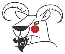 Stylized ram's head with exaggerated curly horns and playful expression, featuring red cheek accents. Ideal for home decor.