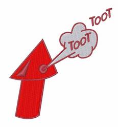 Playful red arrow pointing up with a colorful speech bubble saying 'TOOT' in bold font, great for fun decor.