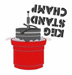 Playful red bucket with gray stand, white rope, and bold black text reading 'KIG STAND CHAMP'.