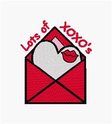 Playful embroidery design featuring a red envelope with a white heart and lip print for Valentine's Day.