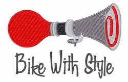 Playful red megaphone with shiny gray accents and 'Bike With Style' text, perfect for lively designs.