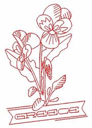 Redwork flower cluster with rounded petals and vibrant outlines, featuring a text banner that reads 'GREECE.'