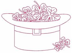 Redwork hat adorned with clover leaves in simple line art, perfect for St. Patrick's Day celebrations.