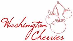 Redwork cherries design featuring three minimalist cherries in red outline with elegant 'Washington Cherries' text.