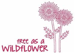 Redwork wildflowers in light red outline with playful charm, featuring leaves and the phrase 'free as a wildflower'.