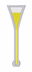 Simple towel in yellow and grey with elongated shape, resembling a referee's signal tool, on a white background.