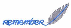 Elegant text design featuring the word 'remember' in vibrant blue, accompanied by a delicate grey feather.