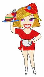 Retro Waitress - 4x4 waitre detailed machine embroidery design for kitchen tea towels
