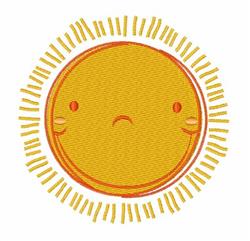 Sad sun with playful facial features, yellow round shape, vibrant orange-yellow rays, cheerful style.