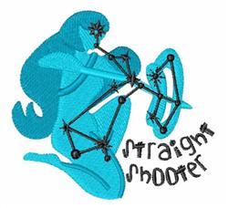 Stylized female Sagittarius archer in playful blue holding a bow amid constellation stars, bold outlines.