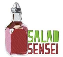 Playful salad dressing bottle in glossy pink and red with bold green 'SALAD SENSEI' text. Perfect for a vibrant kitchen.