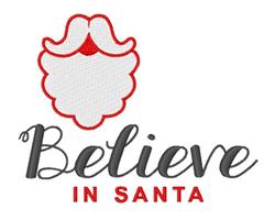 Playful Santa's beard and hat design in white and red, featuring 'Believe in Santa' text for a festive holiday touch.