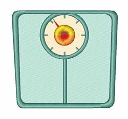 Cartoon scale with a cream dial, vibrant orange and yellow center, in playful teal. Perfect for kitchen towels.