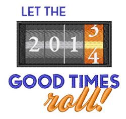 Playful scoreboard design displaying '2014' in retro style with vibrant 'GOOD TIMES roll!' text below. Perfect for New Year c