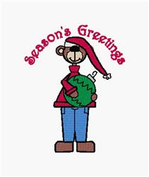 Seasons Greetings - 4x4 bear detailed embroidery design for decorative pillow covers