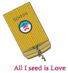 Whimsical seed packet in bright yellow with pink text, blue circle of leaves, and seeds spilling out. Perfect for spring!