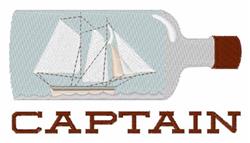 Nautical design featuring a ship in a bottle with a sailboat and bold 'CAPTAIN' text below.