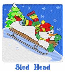 detailed winter snowman machine embroidery pattern - Sled Head for kitchen tea towels