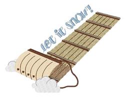 Playful sled design with rope details, fluffy clouds suggest snow, and 'Let it Snow!' text for a whimsical winter theme.