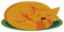 Colorful sleeping fox with orange fur, curled on a green mat, against a sunny yellow background, perfect for nature-themed de