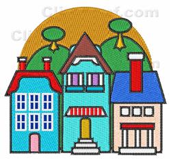 tree detailed machine embroidery - Small Town perfect for patchwork quilt blocks