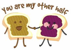 Playful slices of smiling bread, one brown for peanut butter and one purple for jelly, holding hands for Valentine's Day.