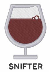 Bold snifter glass filled with deep reddish-brown liquid, outlined in light gray, features 'SNIFTER' text below.